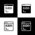 Set Code terminal icon isolated on black and white background. Browser window with command line. Command panel Royalty Free Stock Photo