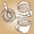 Set of coffe mugs drawing sketch style