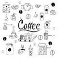 Set of coffee accessories doodle