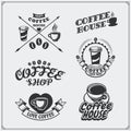 Set of coffee badges, labels and design elements. Coffee shop emblems templates. Royalty Free Stock Photo