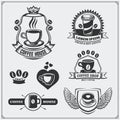Set of coffee badges, labels and design elements. Coffee shop emblems templates. Royalty Free Stock Photo