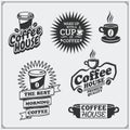 Set of coffee badges, labels and design elements. Coffee shop emblems templates. Royalty Free Stock Photo