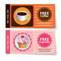 Set of coffee and bakery coupon discount template design