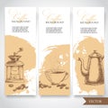 Set of coffee banners. Vintage hand drawn design elements.