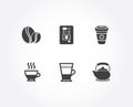 Coffee beans, Takeaway coffee and Doppio icons. Double latte, Teapot signs. Royalty Free Stock Photo