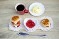 Set of Coffee break with Scone homemade on wooden table backgrounds