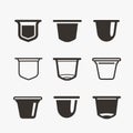 Set of the coffee capsules. Vector flat icons.