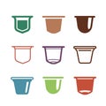 Set of the coffee capsules. Vector flat icons.