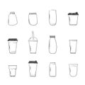 Set of coffee cup of bubble tea cup in hand drawn design Royalty Free Stock Photo