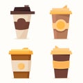 Set of coffee cup. Disposable plastic and paper cup mockup. Flat cartoon