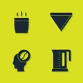 Set Coffee cup, Electric kettle, Barista and paper filter icon. Vector Royalty Free Stock Photo