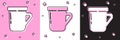 Set Coffee cup icon isolated on pink and white, black background. Tea cup. Hot drink coffee. Vector Royalty Free Stock Photo