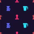 Set Coffee cup, Pour over coffee maker, tamper and moca pot on seamless pattern. Vector Royalty Free Stock Photo