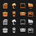 Set Coffee cup to go, Document folder, Picture landscape, Mail e-mail, Briefcase, Laptop, File document and Cloud Royalty Free Stock Photo