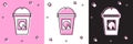 Set Coffee cup to go icon isolated on pink and white, black background. Take away print. Vector Royalty Free Stock Photo