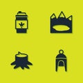 Set Coffee cup to go, Winter hat, Tree stump and Canadian lake icon. Vector