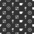 Set Coffee cup, Wi-Fi wireless internet network, Money exchange and Road traffic sign on seamless pattern. Vector Royalty Free Stock Photo