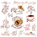 Set of coffee cups icons, stylized sketch symbols and hand drawn