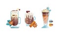 Set of Coffee Drinks, Cups of Tasty Aroma Beverages Flat Vector Illustration