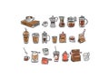 Set of coffee elements, kettle, mug and cups . Trending vector doodle illustrations for coffee shop and restaurant menu