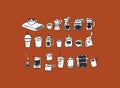 Set of coffee elements, kettle, mug and cups . Trending vector doodle illustrations for coffee shop and restaurant menu Royalty Free Stock Photo