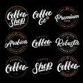 Set of Coffee hand written lettering logo, label, badge, emblem. Royalty Free Stock Photo