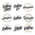 Set of Coffee hand written lettering logo, label, badge, emblem. Royalty Free Stock Photo