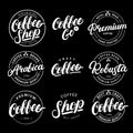 Set of Coffee hand written lettering logo, label, badge, emblem. Royalty Free Stock Photo