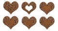 Set of coffee hearts with a frame of beans