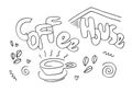 Set of coffee house elements with food coffee beans glass milk and lettering text.vector illustration