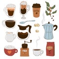 Set of coffee items isolated on white background. Vector graphics