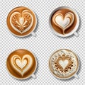 Coffee Latte Art Heart Set Concept Isolated on Transparent Background - Generative AI Royalty Free Stock Photo