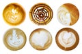 Set of coffee latte art foam shaped top view on white background Royalty Free Stock Photo