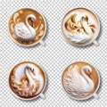 Coffee Latte Art Swan Set Concept Isolated on Transparent Background - Generative AI Royalty Free Stock Photo