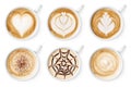 Set of coffee latte or cappuccino foam art Royalty Free Stock Photo