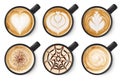 Set of coffee latte or cappuccino foam art Royalty Free Stock Photo