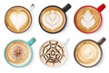 Set of coffee latte or cappuccino foam art Royalty Free Stock Photo