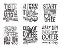 Set of coffee lettering. Vector illustration with hand drawn quote. Royalty Free Stock Photo