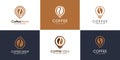 Set of coffee logo collection with different elements, pin, drop, idea style Premium Vector Royalty Free Stock Photo