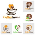 Set of Coffee Love Logo Design Template. Coffee logo concept vector. Creative Icon Symbol Royalty Free Stock Photo