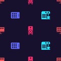 Set Coffee machine, Graphic tablet, Stereo speaker and Smart Tv on seamless pattern. Vector Royalty Free Stock Photo