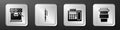 Set Coffee machine, Pen, Telephone and Coffee cup to go icon. Silver square button. Vector Royalty Free Stock Photo