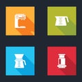Set Coffee machine, pot, Chemex and Aeropress coffee icon. Vector