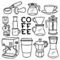 Set Coffee Makers Tools Element Drawn Doodle Royalty Free Stock Photo