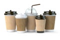 Set of coffee paper cups.Mockup template for cafe shop. Differnt types of coffee isolated on white background