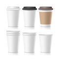 Set Coffee Paper Cups Vector. Empty Clean Paper Collection 3d Coffee Cup Mockup. Isolated Illustration