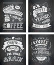Set of Coffee quotes on the chalkboard. Vector hand-drawn lettering .