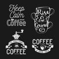 Set of coffee related typography. Quotes about coffee. Vintage vector illustrations. Royalty Free Stock Photo