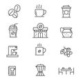 Set of coffee related vector illustration with simple line design