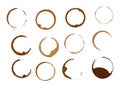 Set of coffee round stains and blots